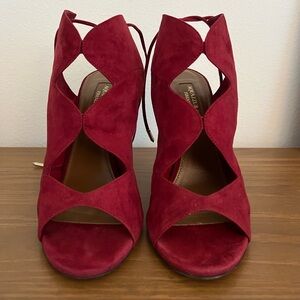 Aquazzura Crimson Suede Cutout Lace-Up Heels